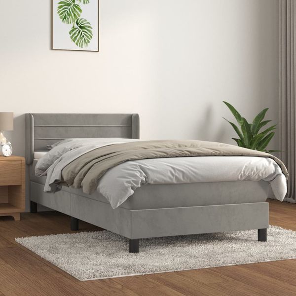 vidaXL Posteľný rám boxsping s matracom bledosivý 90x190 cm zamat
