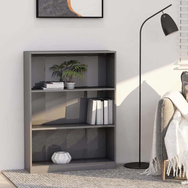 vidaXL Knižnica lesklá sivá 80x24x108 cm drevotrieska