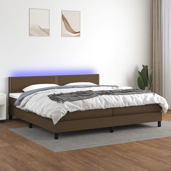 vidaXL Posteľ boxsping s matracom a LED tmavohnedá 200x200 cm látka