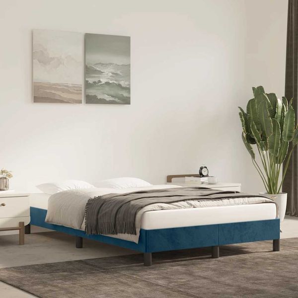 vidaXL Posteľ bez matracom tmavomodrá 120x190 cm zamat