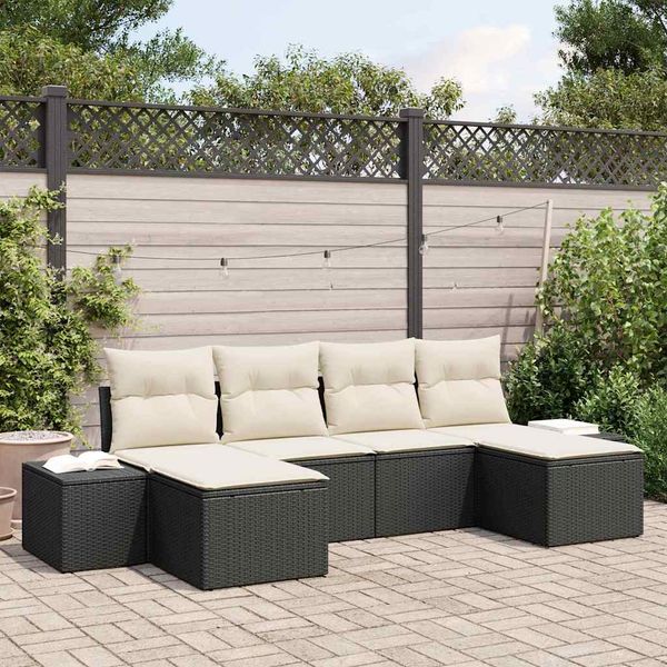vidaXL Súprava záhradných pohoviek s vankúšom 6 pcs Čierna polyratan