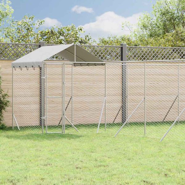 vidaXL Vonkajší koterec pre psov so strechou strieborný 10x8x2,5m oceľ