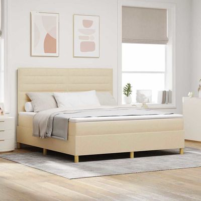 vidaXL Posteľ s pružinovým rámom s matracmi Krémová 180 x 200 cm látka