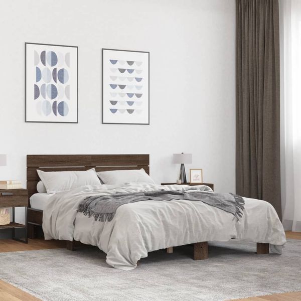 vidaXL Posteľný rám hnedý dub 140x200 cm kompozitné drevo a kov