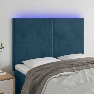 vidaXL Čelo postele s LED tmavomodré 144x5x118/128 cm zamat
