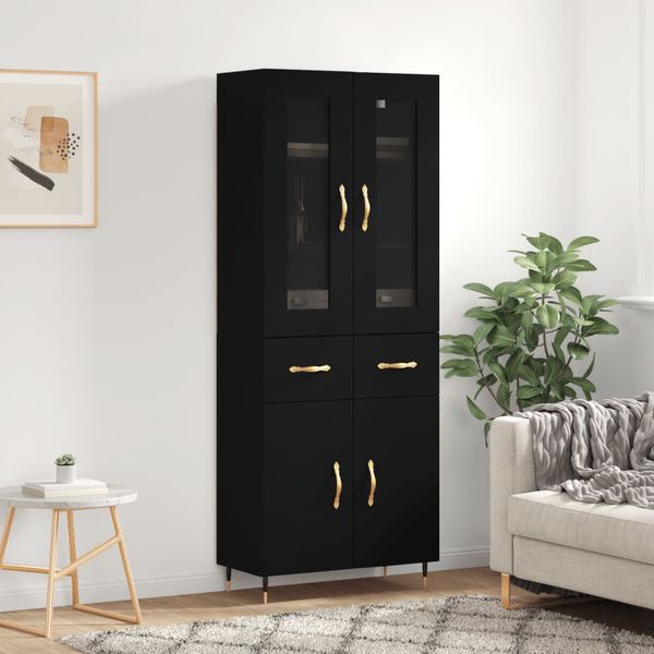 vidaXL Vysoká skrinka čierna 69,5x34x180 cm spracované drevo