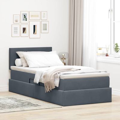 vidaXL Úložná posteľ s matracmi Tmavo šedá 90 x 190 cm Zamat