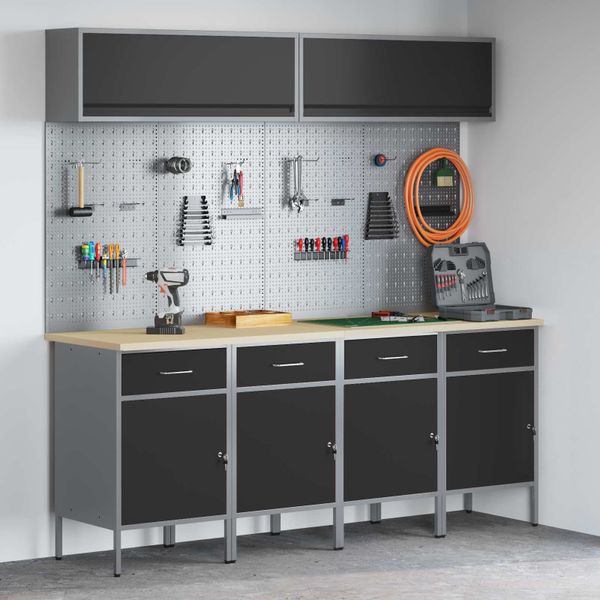 vidaXL Sada pracovných skríň so zásuvkou s úložiskom 10 pcs Čierna