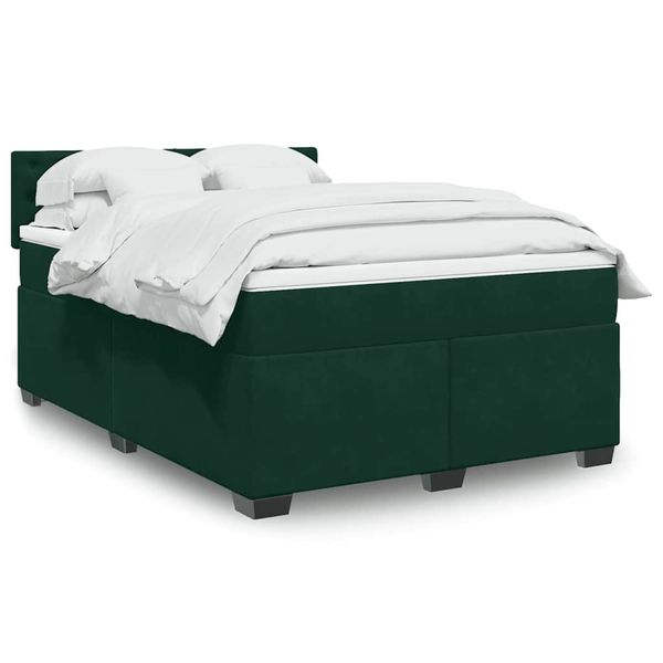 vidaXL Posteľný rám boxsping s matracom tmavozelený 140x200 cm zamat