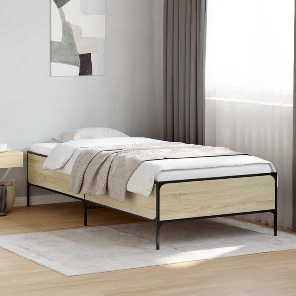 vidaXL Posteľný rám dub sonoma 75x190 cm kompozitné drevo a kov