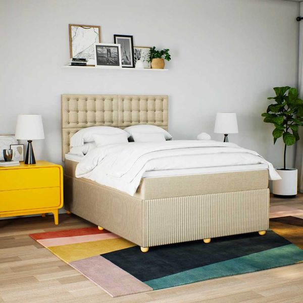 vidaXL Posteľný rám boxspring s matracom krémový 160x200 cm látka