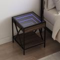 vidaXL Nočný stolík s nekonečnými LED hnedý dub 40x40x49 cm