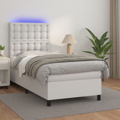 vidaXL Boxspring posteľ s matracom a LED biela 80x200 cm umelá koža