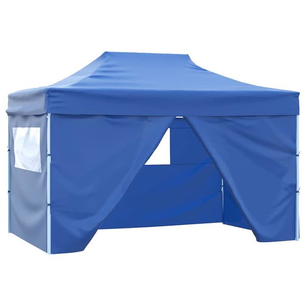 vidaXL Skladací záhradný stan so 4 bočnými stenami 3x4,5 m, modrý