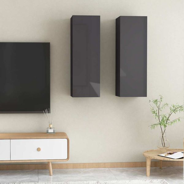 vidaXL TV skrinky 2 ks, lesklé sivé 30,5x30x90 cm, kompozitné drevo