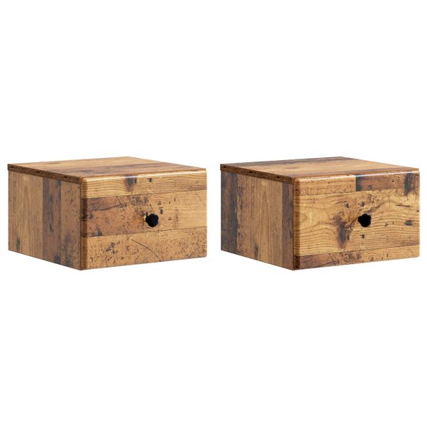 vidaXL Nástenná nočná skrinka 2 pcs Staré drevo 34,5 x 33 x 20 cm