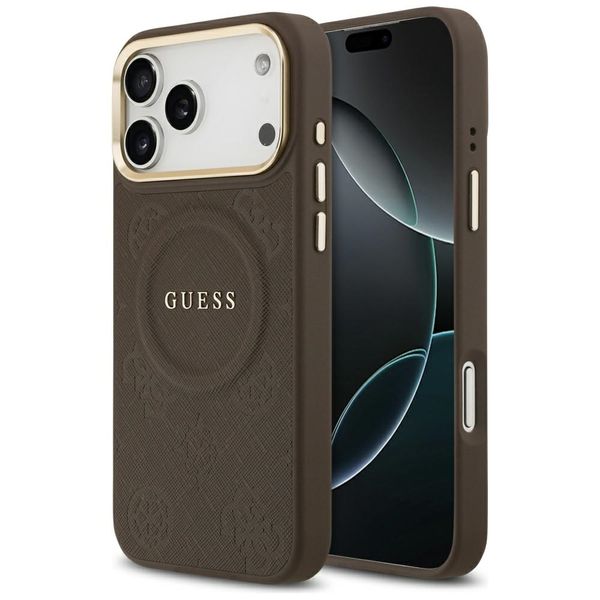 Puzdro Guess pre iPhone 17 Pro Max HC MAGSAFE PU S/ PEONY HOT STAMP hnedé
