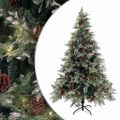 vidaXL Osvetlený vianočný stromček so šiškami, zelený 120 cm, PVC a PE