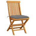 vidaXL Skladacie stoličky so sivými vankúšmi, 2 ks, masívne teakové drevo