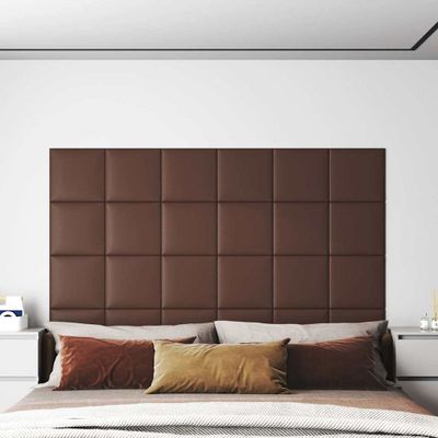 vidaXL Nástenné panely 12 ks hnedé 30x30 cm umelá koža 1,08 m²