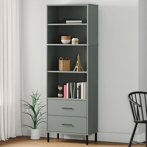 vidaXL Knižnica s 2 zásuvkami sivá 60x35x180 cm masívne drevo OSLO