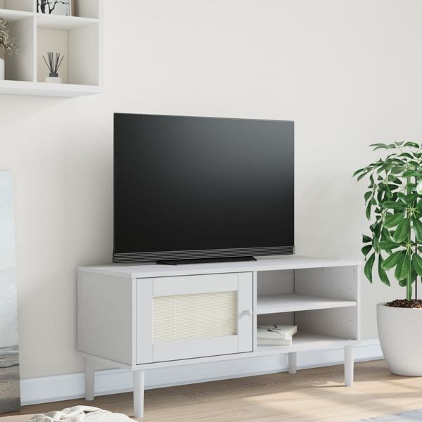 vidaXL TV skrinka SENJA ratanový vzhľad biela 106x40x49 cm borovica