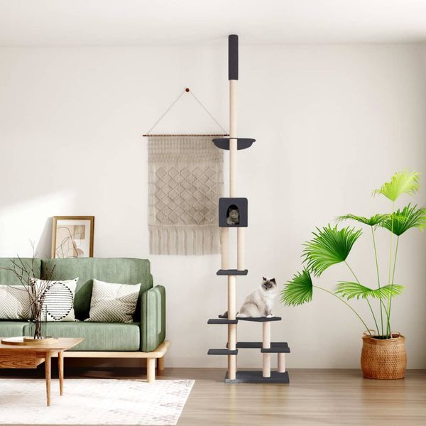 vidaXL Strom pre mačky od podlahy po strop tmavosivý 268,5-294,5 cm