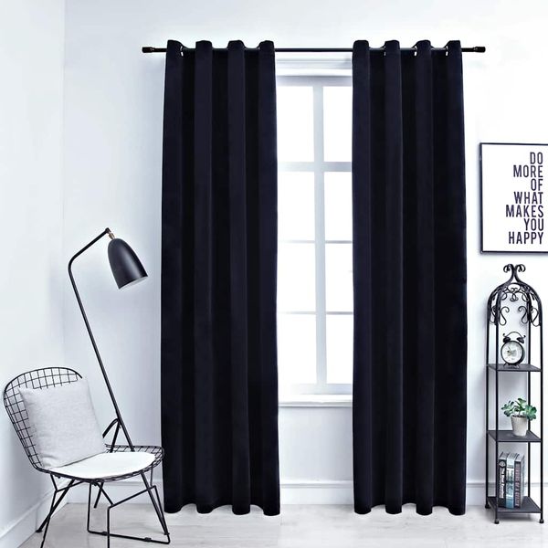 vidaXL Zatemňovacie závesy s očkami 2 ks, zamat, čierne 140x225 cm