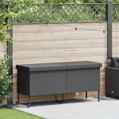 vidaXL Záhradný úložný box s kolieskami čierny 160x55x75 cm polyratan