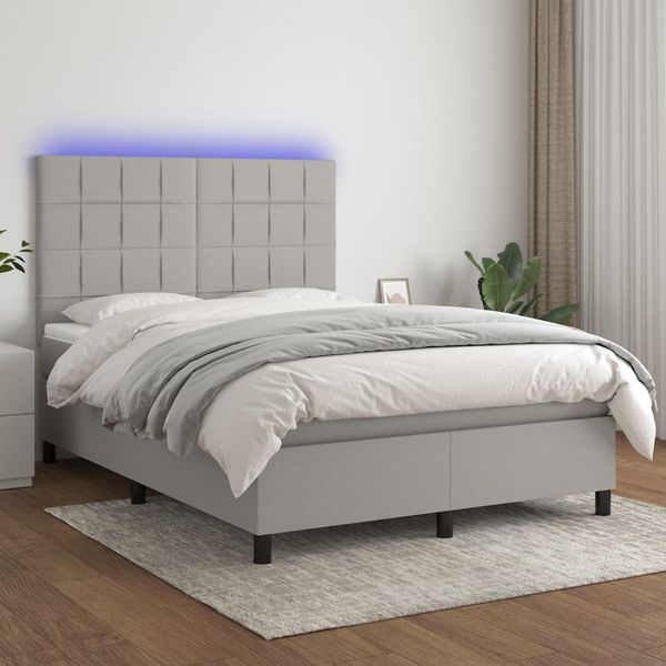 vidaXL Posteľ boxsping s matracom a LED bledosivá 140x200 cm látka