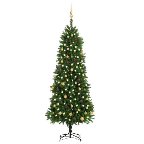 vidaXL Osvetlený umelý vianočný stromček s guľami 240 cm, zelený