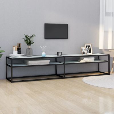 vidaXL TV stolík biely mramorový 200x40x40,5 cm tvrdené sklo