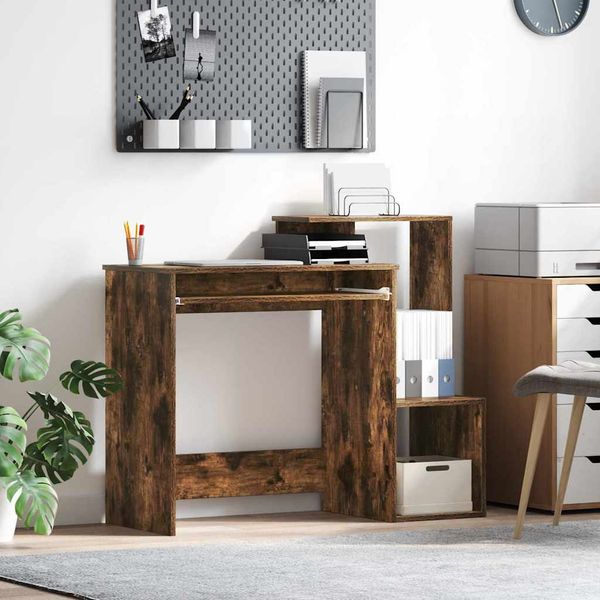 vidaXL Stôl so zásuvkou Dymová dub 106 x 41 x 88.5 cm Kompozitné drevo