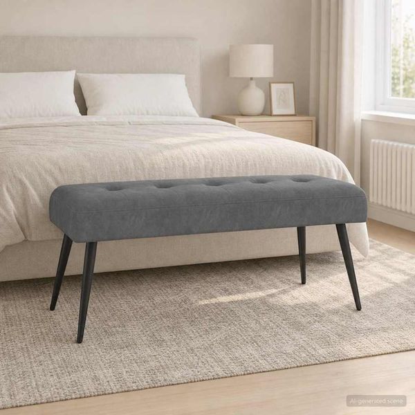 vidaXL Lavica s gombíkovým prešívaním Tmavosivá 110 x 40 x 46 cm Zamat