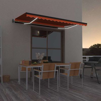 vidaXL Automatická markíza s LED a senzorom vetra 450x300 cm oranžová/hnedá