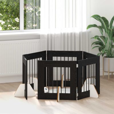 vidaXL Brána pre psov so stojanmi 6 pcs Čierny dub 60 x 60 cm