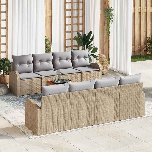 vidaXL Súprava záhradných pohoviek s vankúšom 9 pcs Béžová polyratan