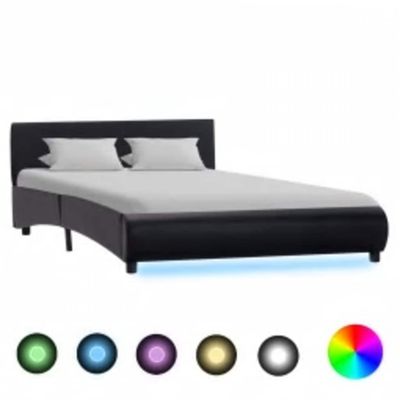 vidaXL Posteľný rám s LED, čierny, umelá koža 140x200 cm