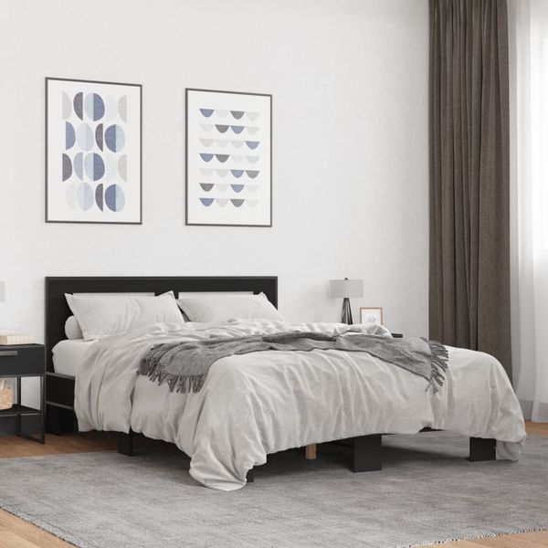 vidaXL Rám postele čierny 135x190 cm kompozitné drevo a kov