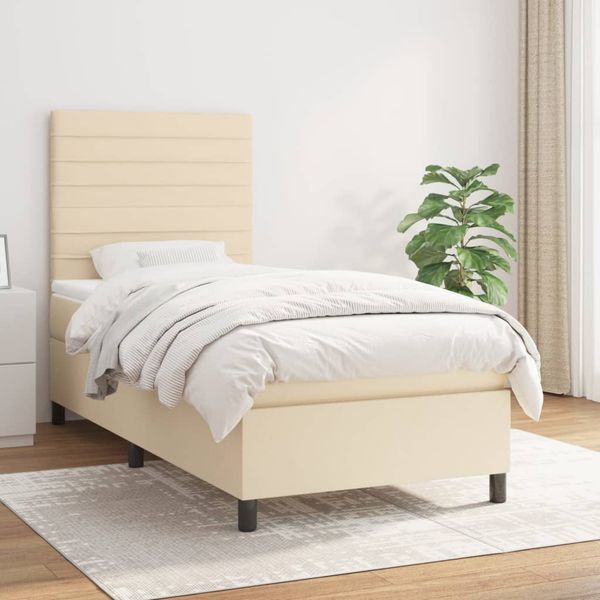 vidaXL Boxspring posteľ s matracom krémová 100x200 cm látka