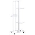 vidaXL 5-posch. stojan na kvety s kolieskami 44x23x100cm biely železo