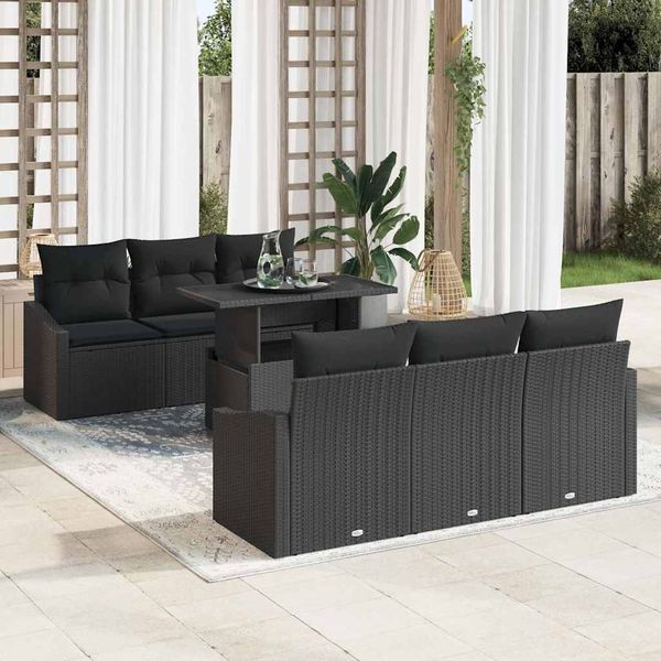 vidaXL Súprava záhradných pohoviek s úložiskom 7 pcs Čierna polyratan