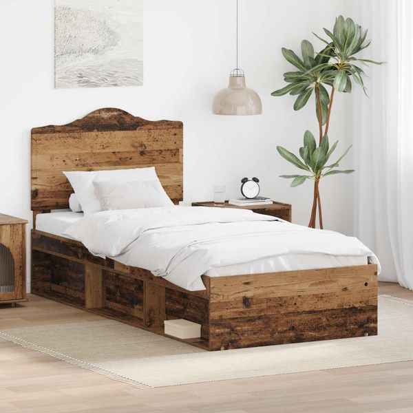 vidaXL Rám postele Staré drevo 90 x 190 cm Masívne borovicové drevo