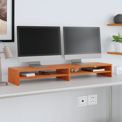 vidaXL Stojan na monitor voskovo-hnedý 100x24x13 cm masívna borovica