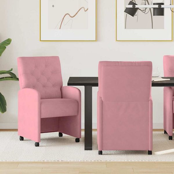 vidaXL Jedálenské stoličky na kolieskach 2 pcs Ružová 58 x 67 x 97 cm