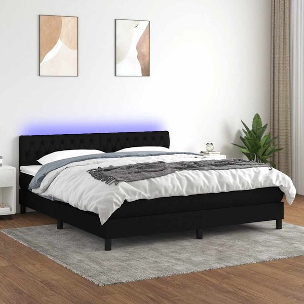 vidaXL Posteľ boxsping s matracom a LED čierna 180x200 cm látka