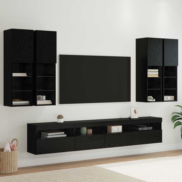 vidaXL Súprava nástenného TV nábytku s LED svetlami 7 pcs Čierny dub