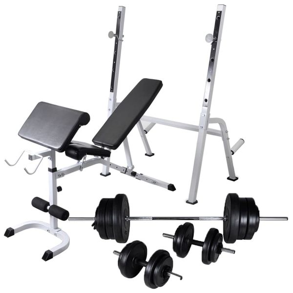 vidaXL Posilňovacia lavica+stojan na závažia a sada činiek 60,5 kg