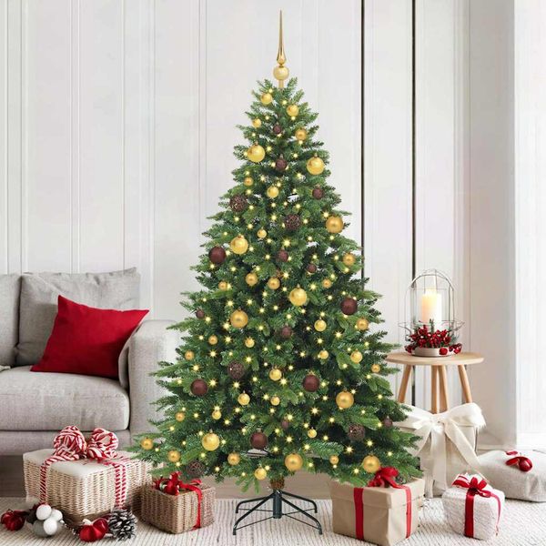 vidaXL Umelý vianočný stromček s 300 LED-i Zelená 180 cm PE a PVC
