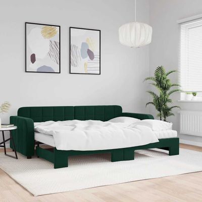 vidaXL Rozkladacia denná posteľ s matracmi tmavozelená 80x200 cm zamat